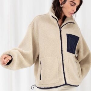 & Other Stories‎ Relaxed Utility Fleece Jacket Size 12 Beige Wool Blend Sherpa